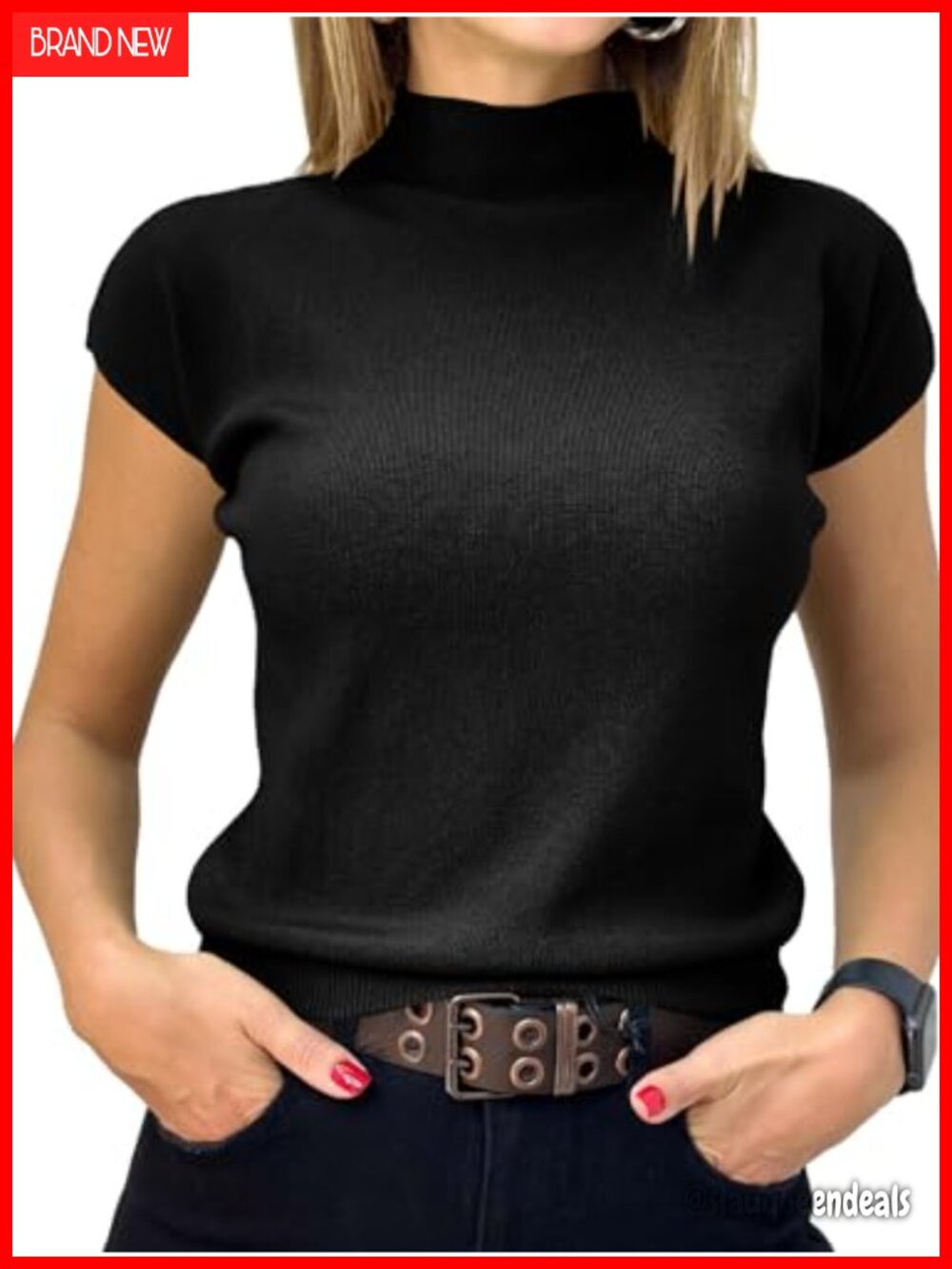 Saodimallsu Womens Short Sleeve Mock Neck Summer Knit Top